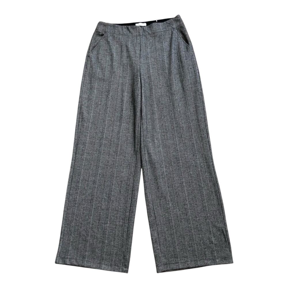 Max Studio Pants Womens Size L Gray Herringbone Wide Leg Pull On Stretch Career